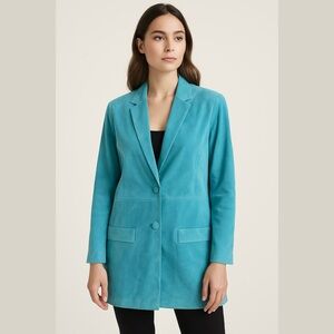 ** Danier Genuine Suede Aqua Blue Longline Blazer Jacket Size M